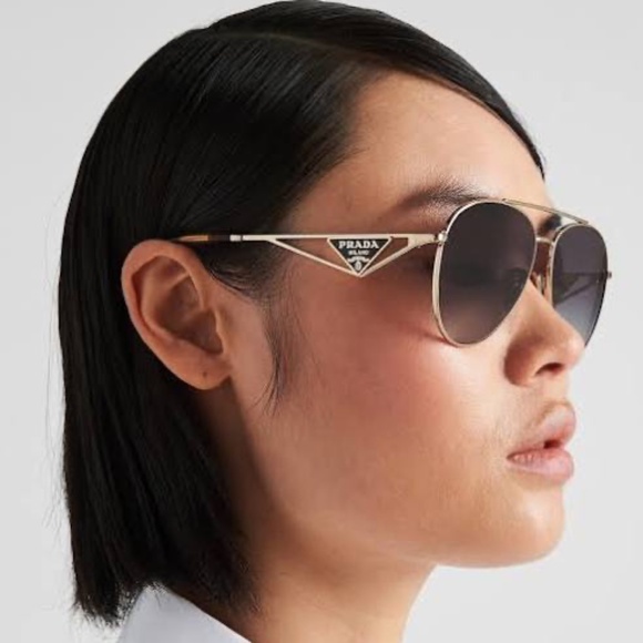 Prada Aviator Sunglasses Unisex Gold/Dark Brown Pilot ππ - Picture 1 of 14